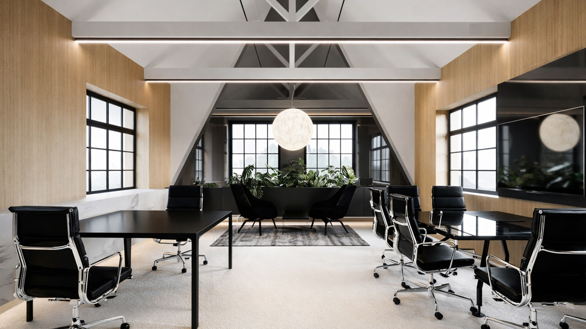 Projekt kameralnego biura z antresolą w Poznaniu – nowoczesne wnętrze 80 m²