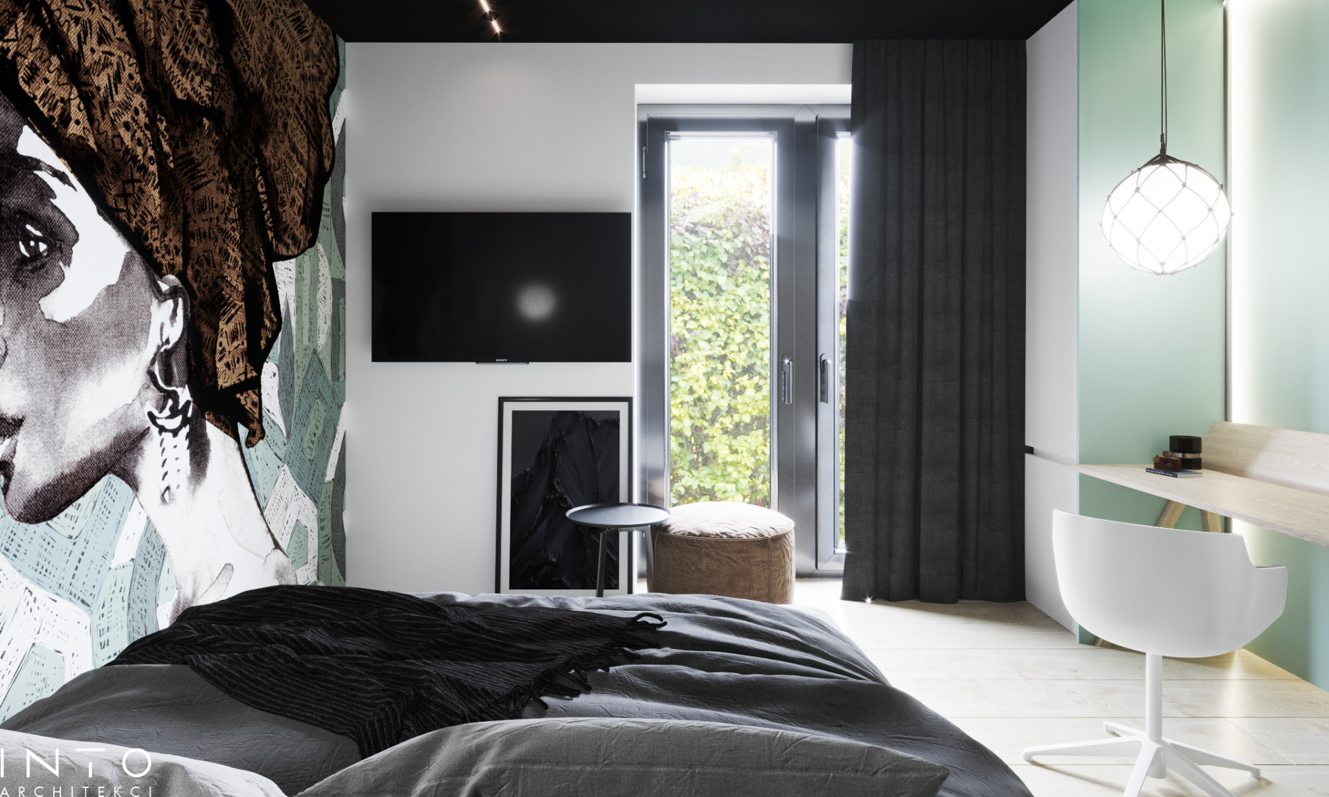 Wnętrza domu w Gdańsku z czarnym sufitem – nowoczesny projekt 360 m²