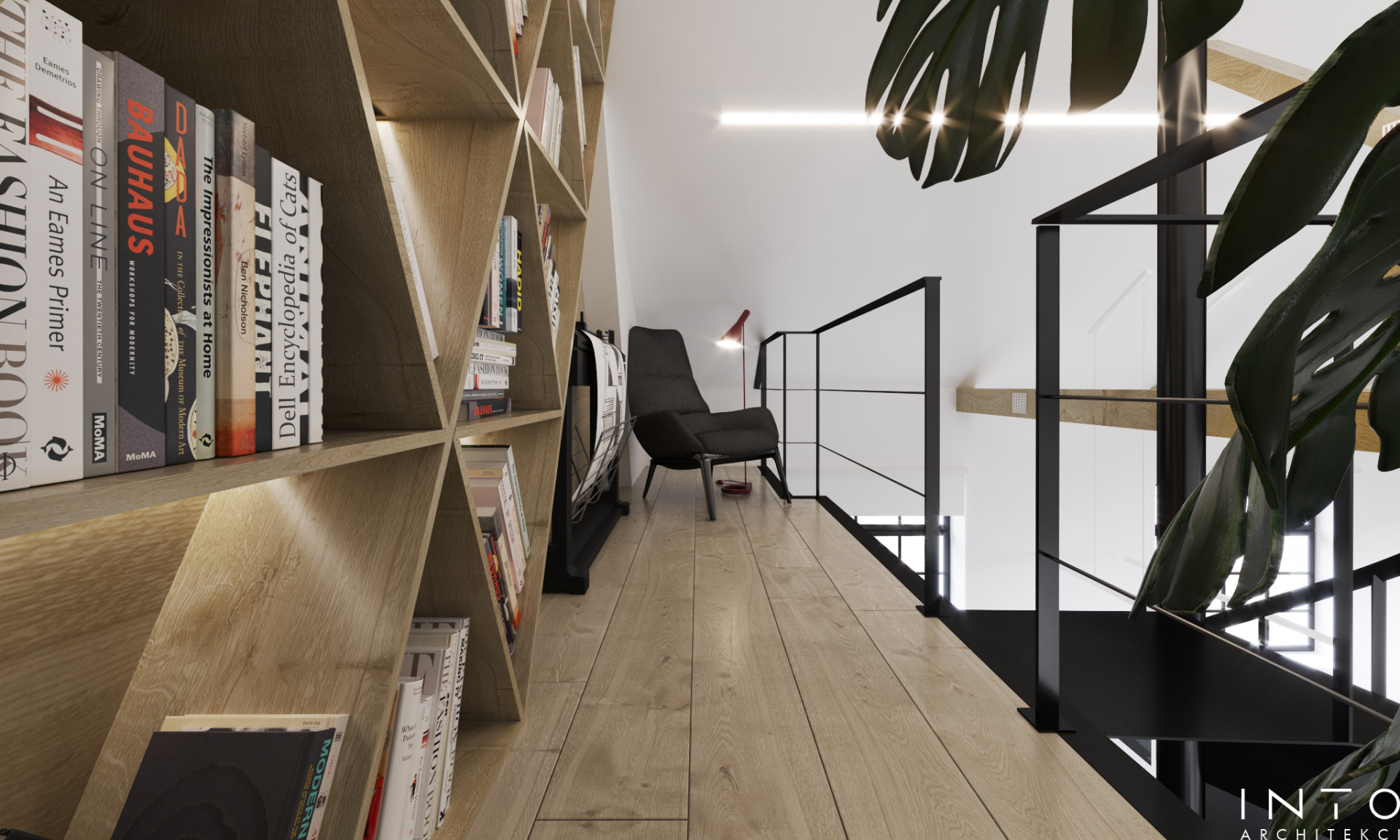 Projekt kameralnego biura z antresolą w Poznaniu – nowoczesne wnętrze 80 m²