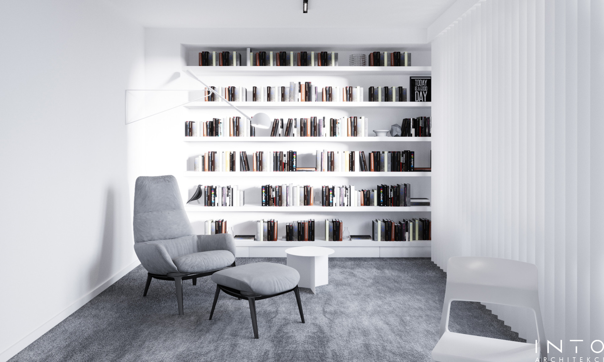 Apartament Warszawa – minimalistyczna przestrzeń z biblioteką